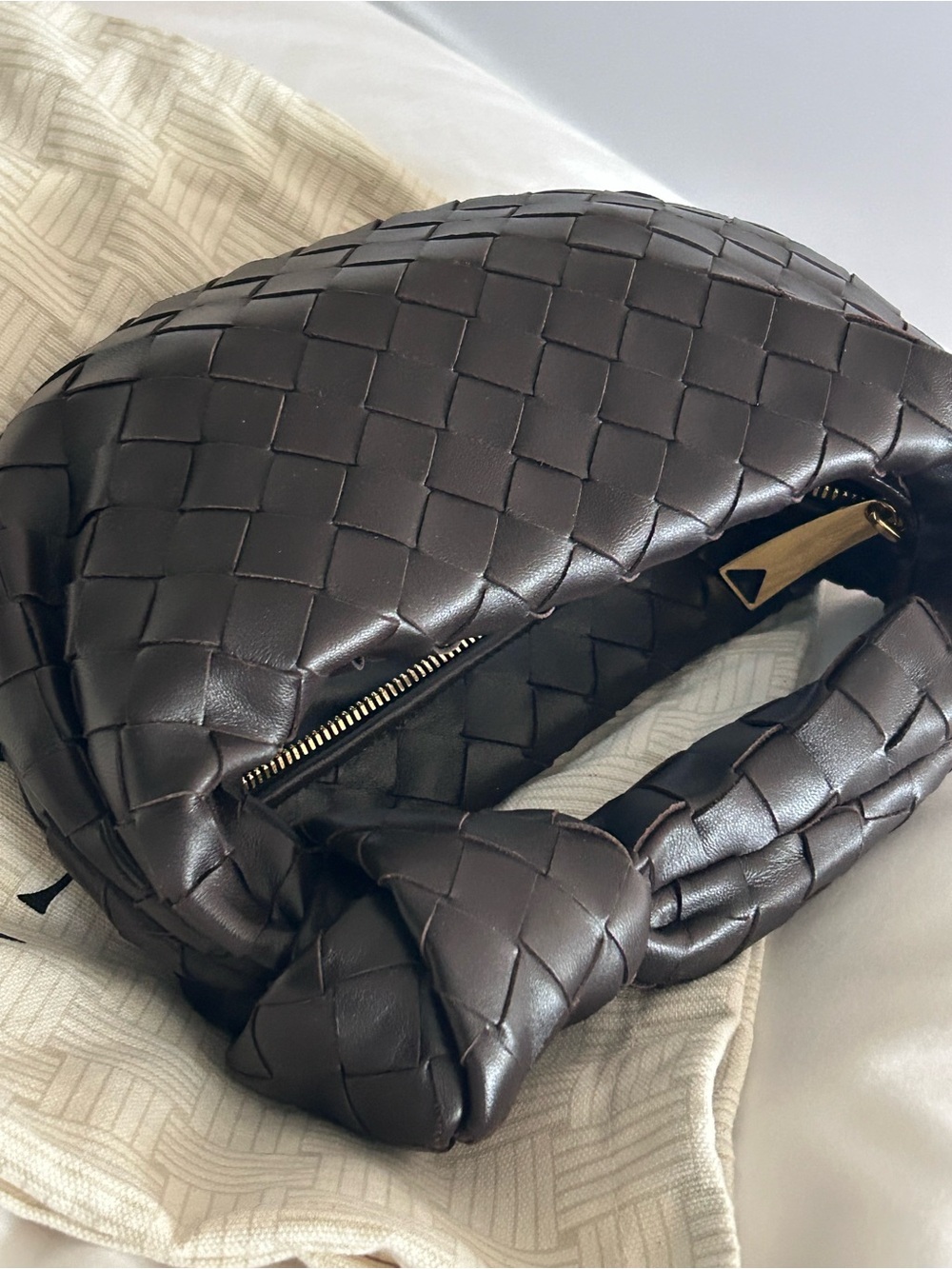 Bottega Veneta Dark Brown Intrecciato Knot Mini Shoulder Bag